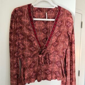 Free People Red and Pink Boho Blouse